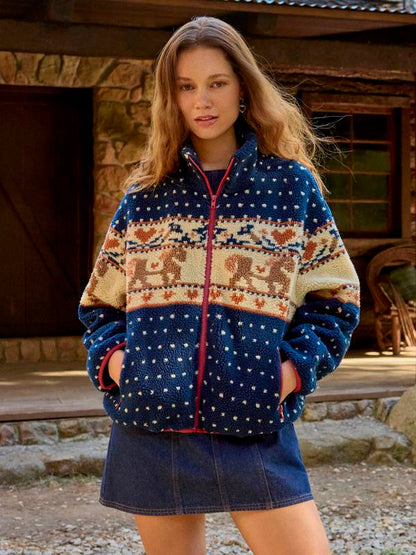 Christmas Fleece Collar Jacket